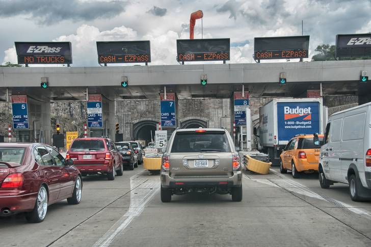 Traffic at the entrance to the Lincoln Tunnel.